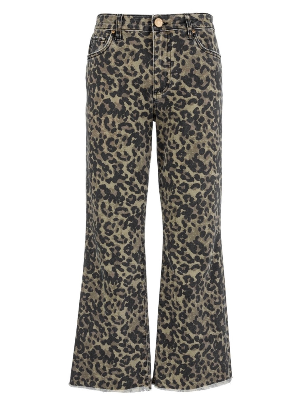 Kut from the Kloth Kelsey Green Leopard Kick Flare Jeans